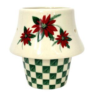 Ceramic Tea Light Candle Holder Poinsettia Christmas Decor Green White Red 4.5"
